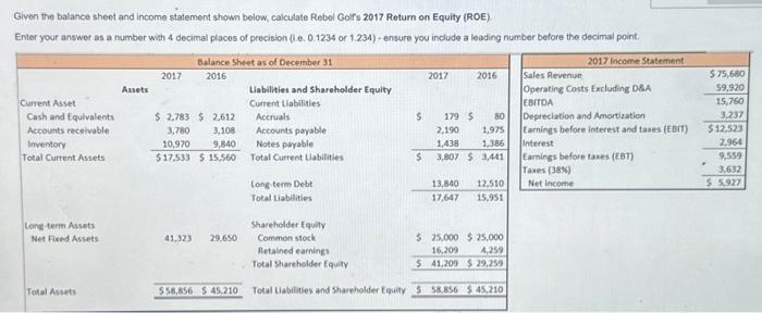  Given the balance sheet and income statement shown below, calculate Rebel