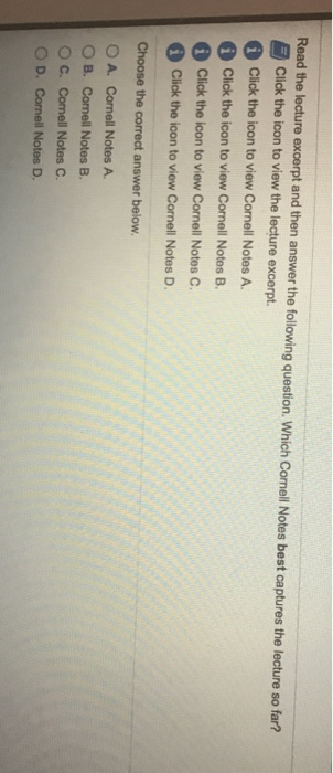  Read the lecture excerpt and then answer the following question. Which