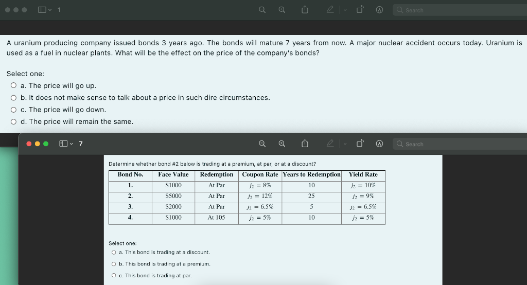 Short multiple choice questions, help please. Search A uranium producing company