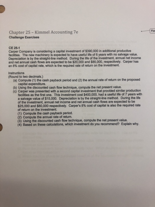  Chapter 25 - Kimmel Accounting 7e Challenge Exercises CE 25-1 Carper