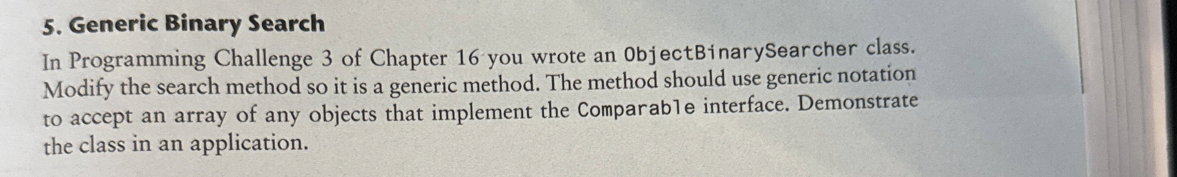  Generic Binary Search In Programming Challenge 3 of Chapter 16 you