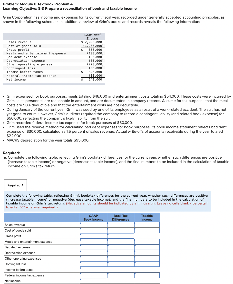  Problem: Module 8 Textbook Problem 4 Learning Objective: 8-3 Prepare a