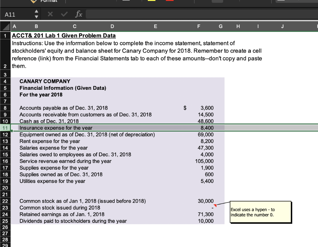  A11 ACCT& 201 Lab 1 Given Problem Data Instructions: Use the