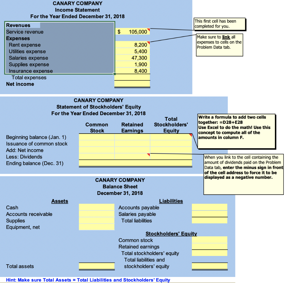information below to complete the income statement, statement of stockholders' equity and