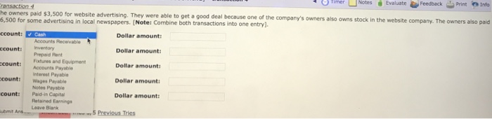  4 of imer Notes Evaluate Feedback-print einfo ransaction 4 he owners