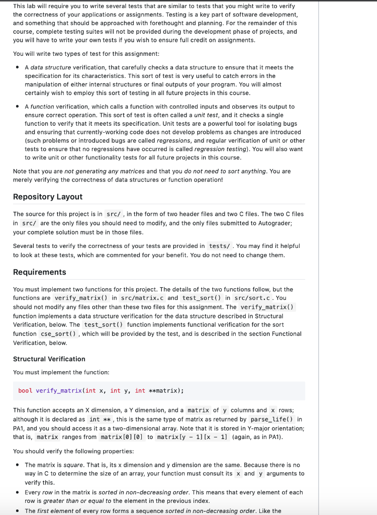  matrix.c has the code below #include bool verify_matrix(int x, int y,