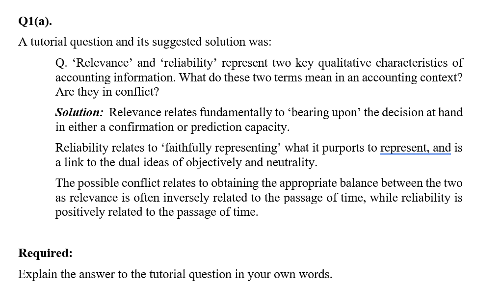 Q1(a). A tutorial question and its suggested solution was: Q. Relevance