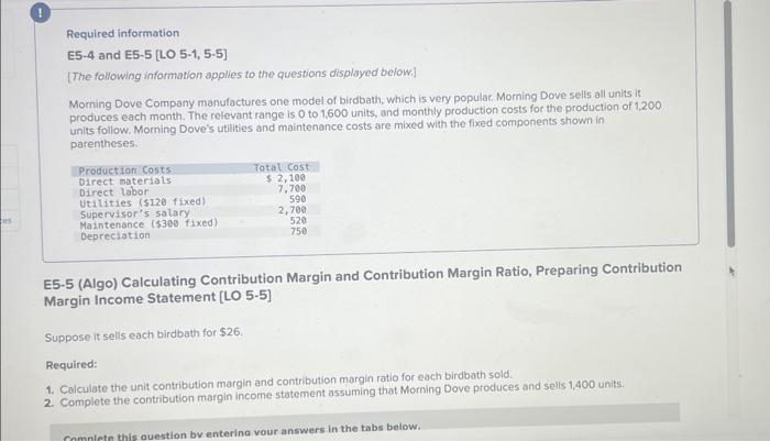  Required information E5-4 and E5-5 [LO 5-1, 5-5] [The following information