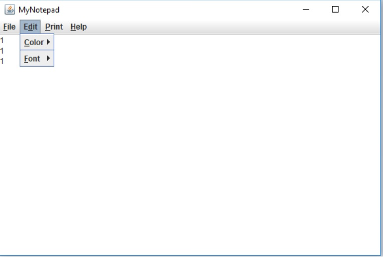 the frame is MyNotepad. b. Create and add border layout. c. Create