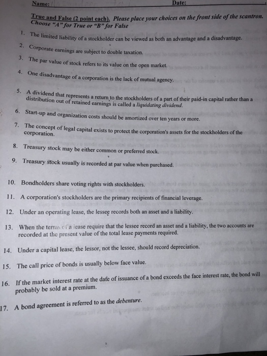  int each). Please place your choices on the front side of