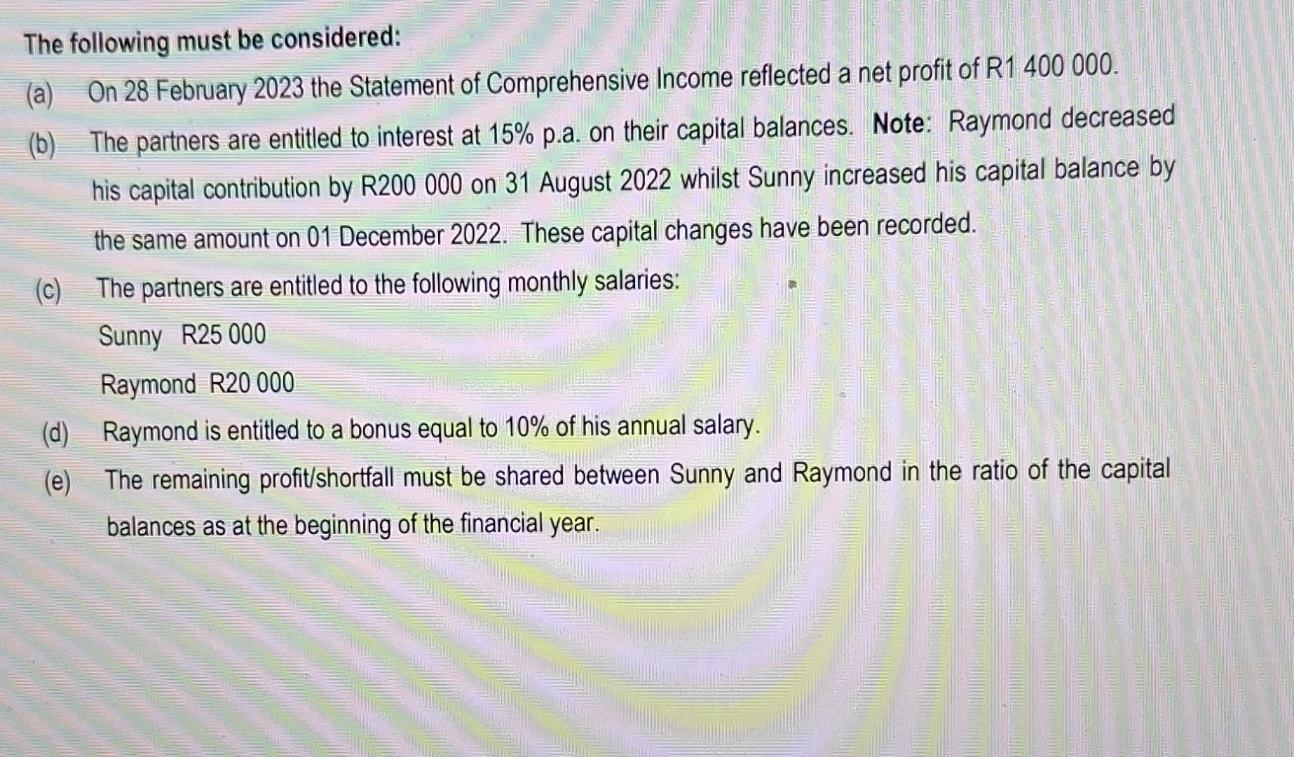 Changes in Equity of Sunray Traders for the vear ended 28 February