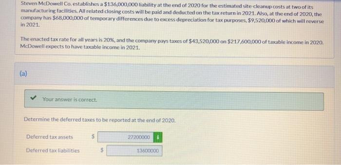  answer section B correctly please Steven McDowell Co.establishes a $136,000,000 liability