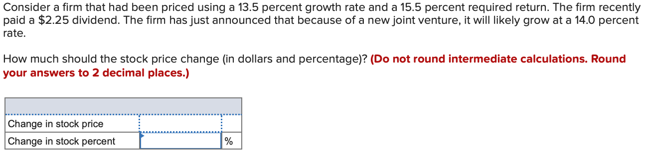 Consider a firm that had been priced using a 13.5 percent