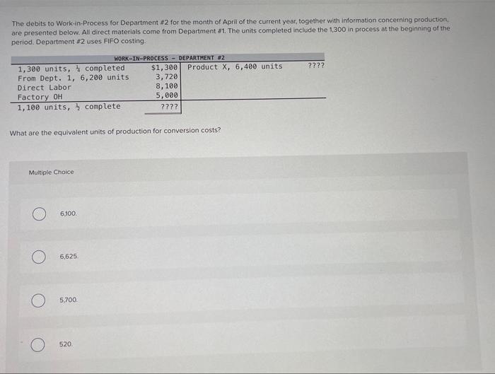 please please please help asap The debits to Work-in-process for Department #2