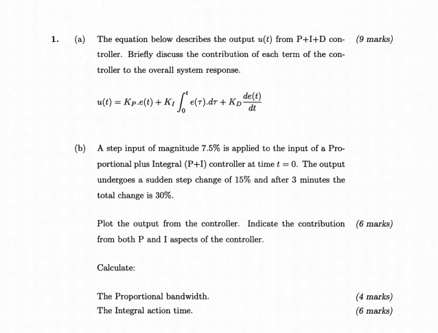  1. (a) The equation below describes the output u(t) from P++D