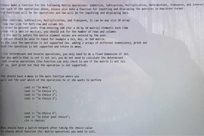  **********CODE SHOULD BE IN C++************ Please make a function for the