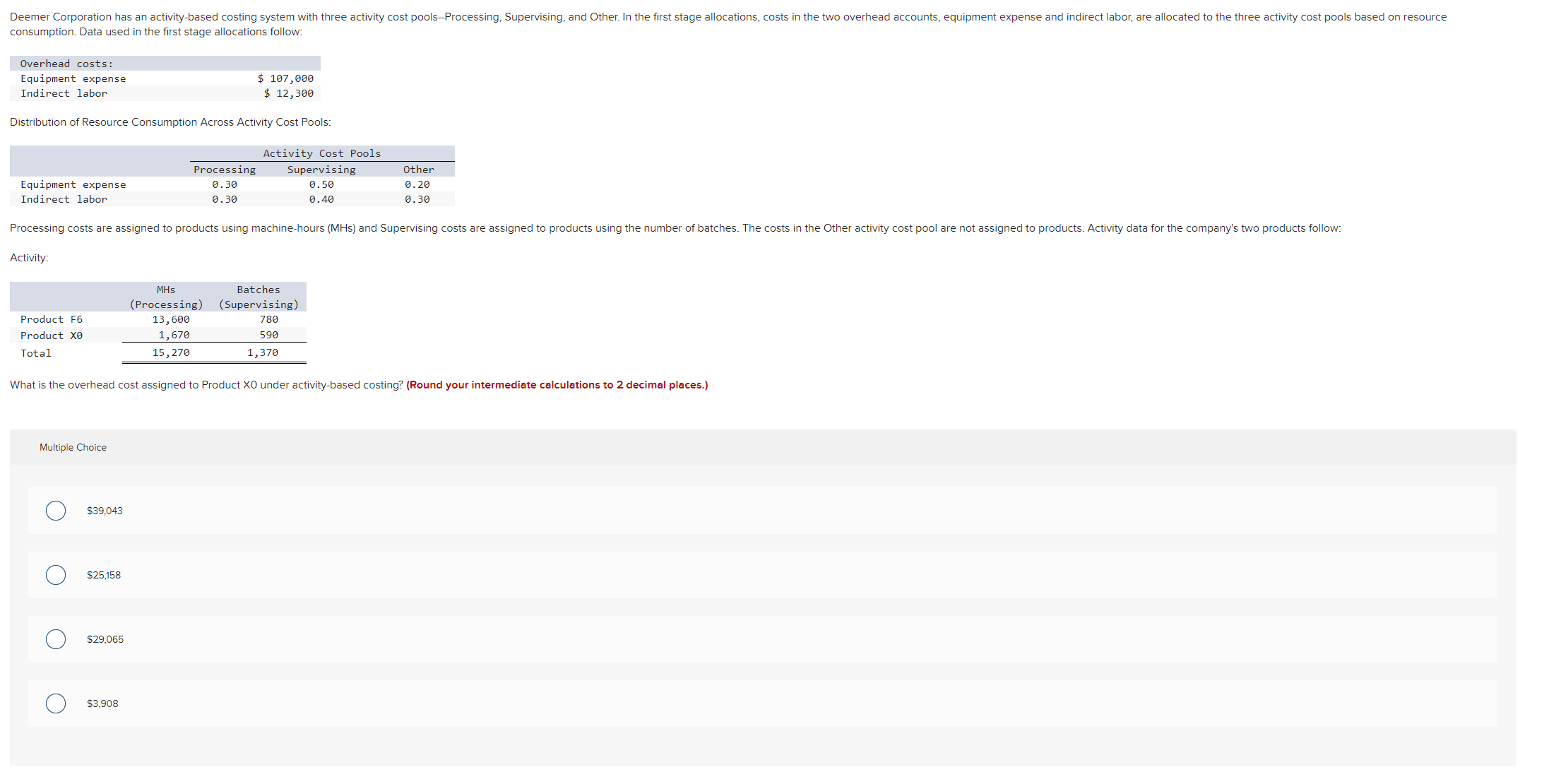 Deemer Corporation has an activity-based costing system with three activity cost