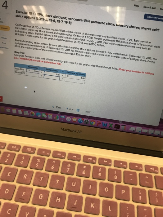  Help Save &Exit Su Check my work 4 Exercike 19-17 EPS