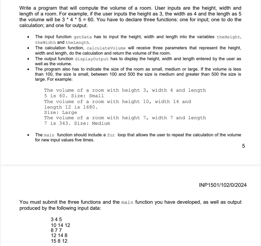  Write a program that will compute the volume of a room.