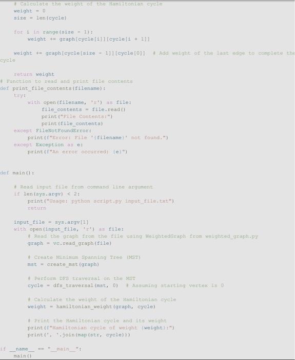 send input file to the weighted graph class which is provided and