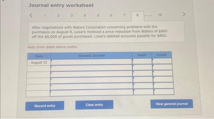 for $8,000 under credit terms of 1/10,n/45,FOB shipping point, invoice dated August