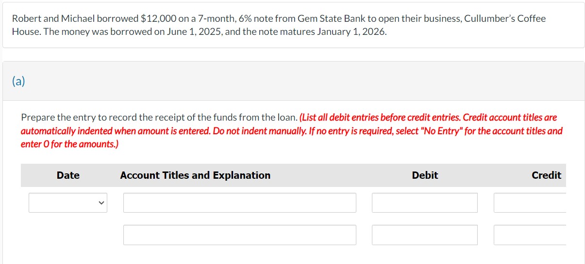 Robert and Michael borrowed $12,000 on a 7-month, 6\% note from