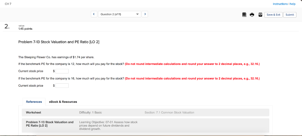 CH7 instructions Ihelp Question 2 (of 10) E) Save & Exit