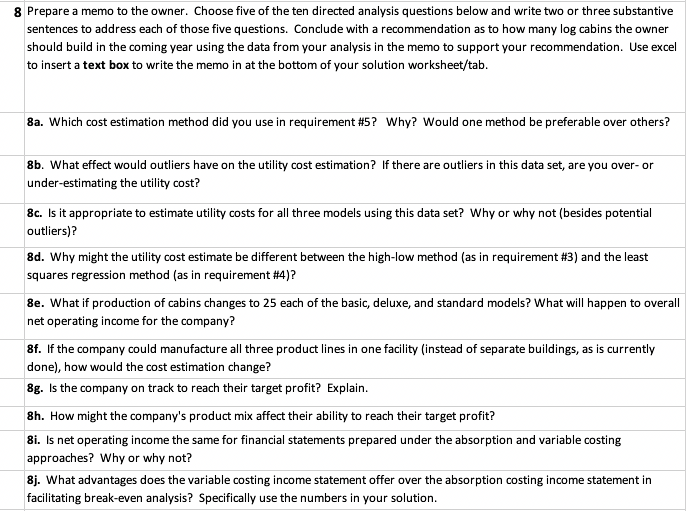 Hi, could you please help answer 8e, 8f, 8j, and 8i. Thank