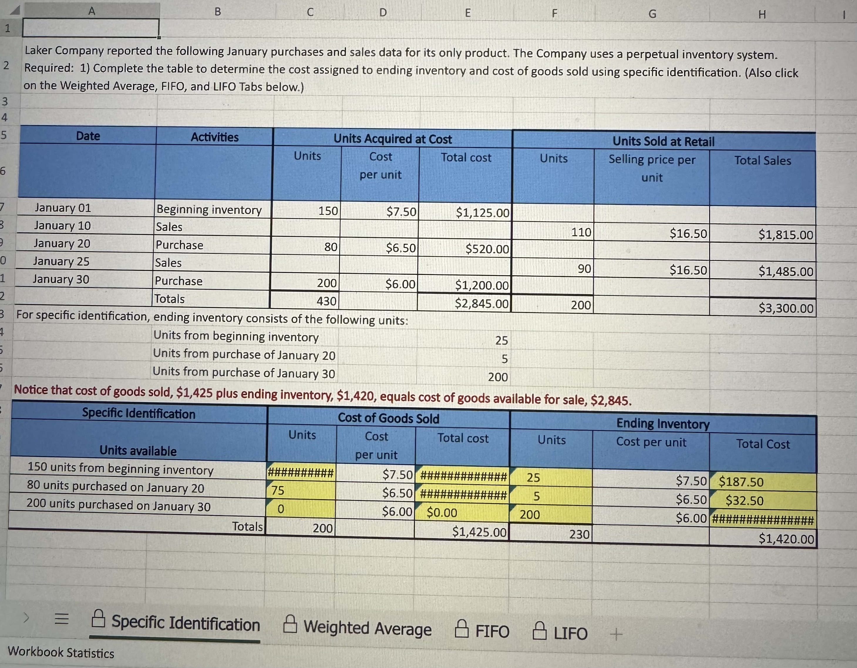  IE Exercise 5-3(Algo): Perpetual: Inventory costing methods LO P1 Laker Company