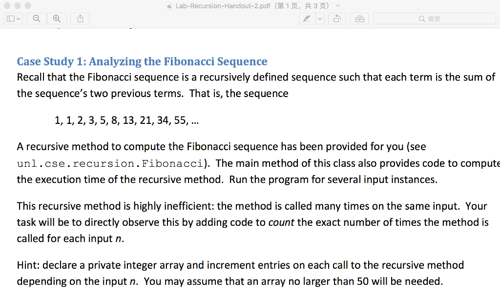  Lab-Recursion-Handout-2.pdf (?1?, ?3?) Q?? Case Study 1: Analyzing the Fibonacci Sequence