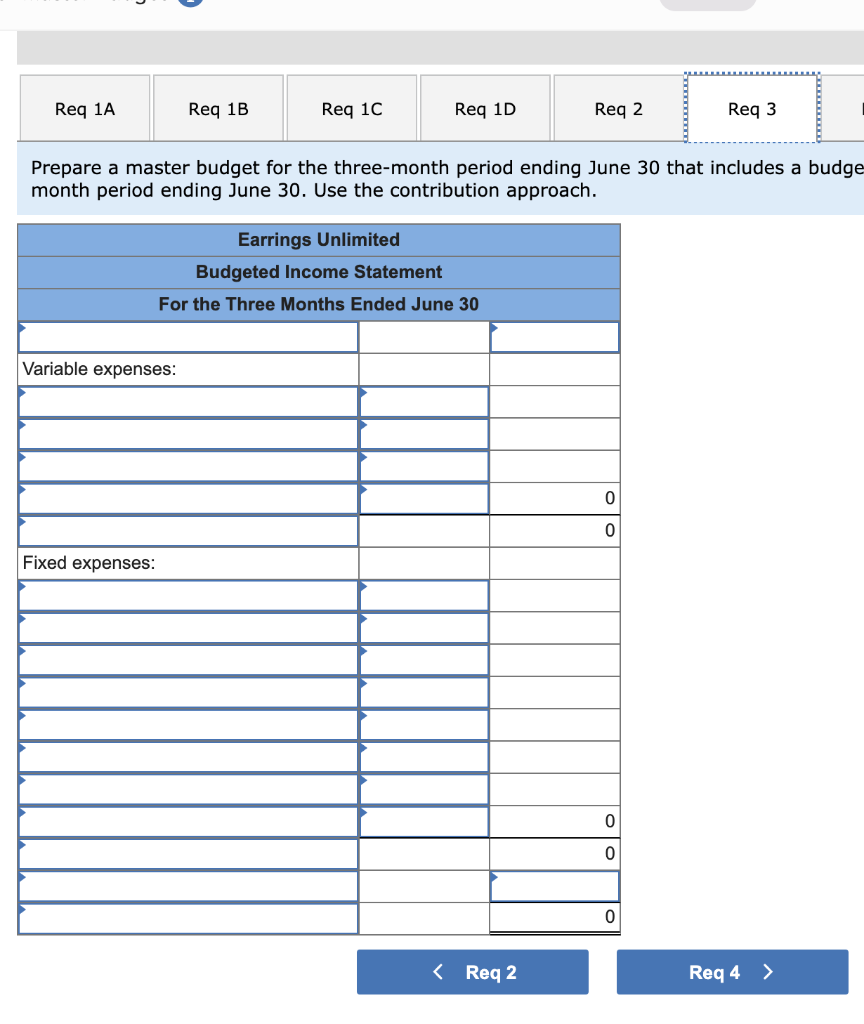 3 Req 4 Prepare a master budget for the three-month period ending