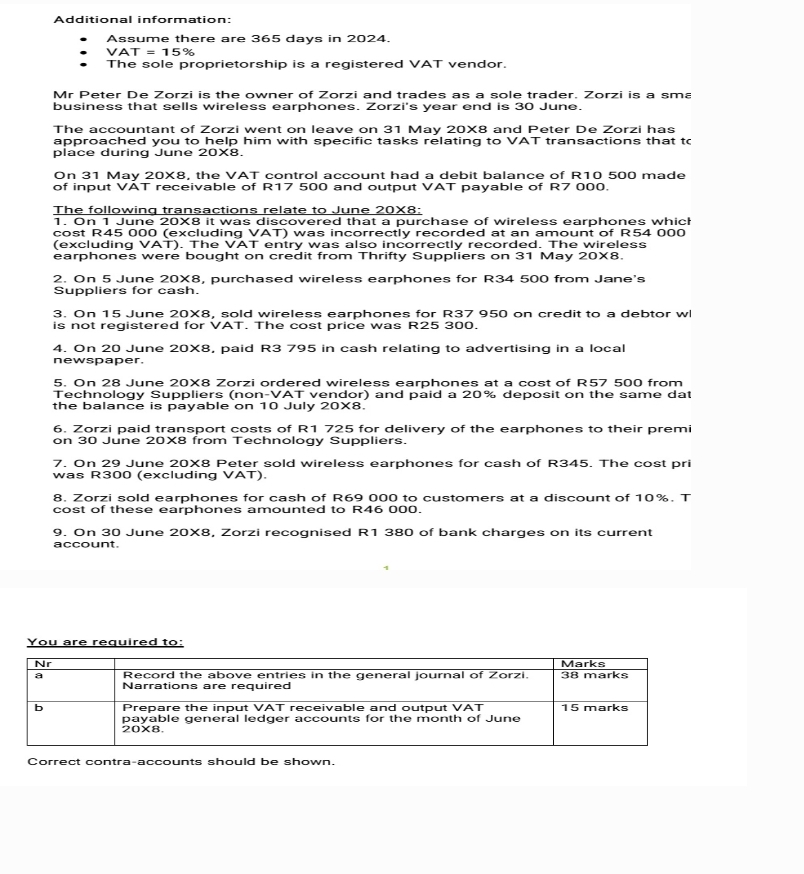  Additional information: - Assume there are 365 days in2024. - VAT