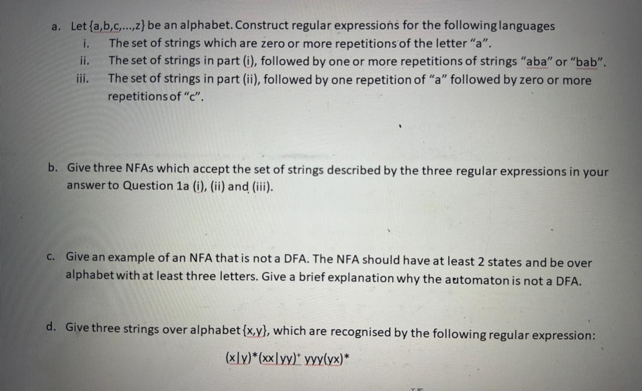  a. Let {a,b,c,dots,z} be an alphabet. Construct regular expressions for the