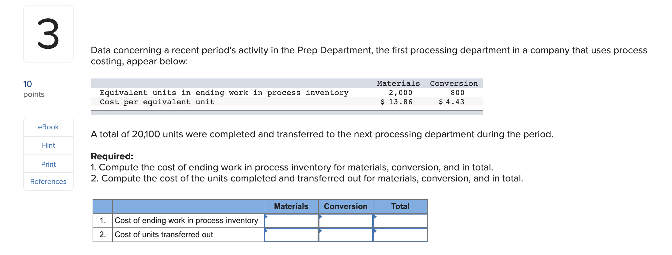 3 Data concerning a recent period's activity in the Prep Department,