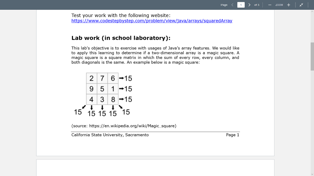  // **************************************************************** // MagicSquare.java // // Text below is to be