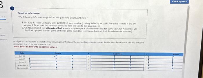 complete the table below please !! Required information (The following information apples