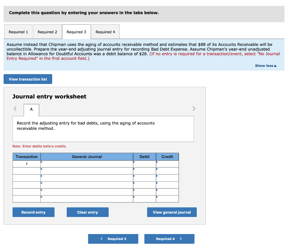 1. Prepare the adjusting journal entry required for the year. Assume Chipman