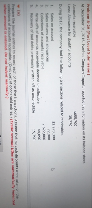  Problem 8-2A (Part Level Submission) At December 31, 2016, Ivanhoe Company