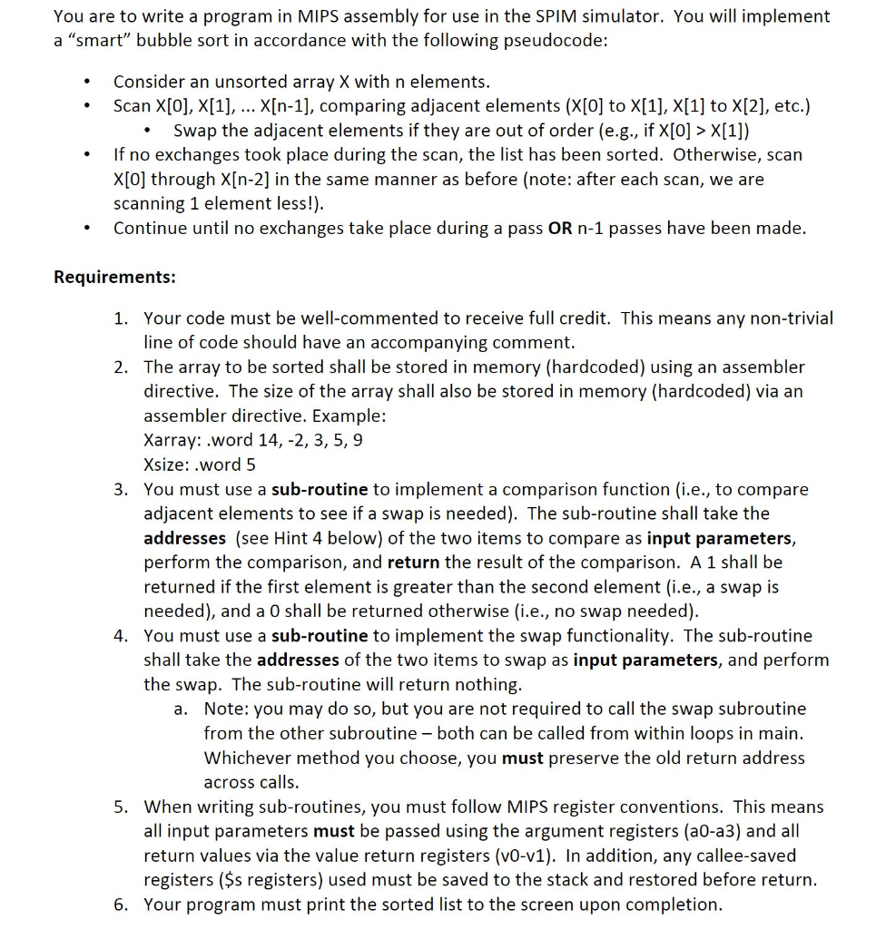  You are to write a program in MIPS assembly for use