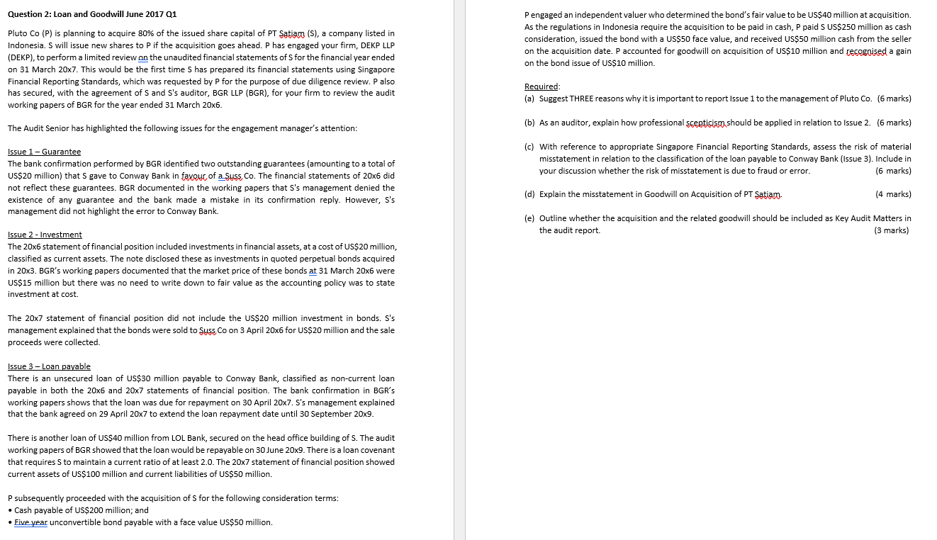 Question 2: Loan and Goodwill June 2017 Q1 Pluto Co (P)