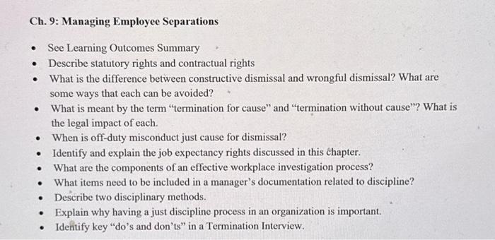 It's HRM2000 Ch. 9: Managing Employee Separations - See Learning Outcomes Summary