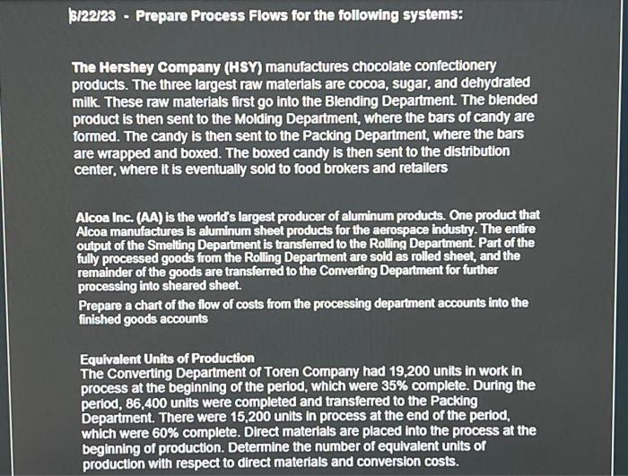  B122/23 - Prepare Process Flows for the following systems: The Hershey