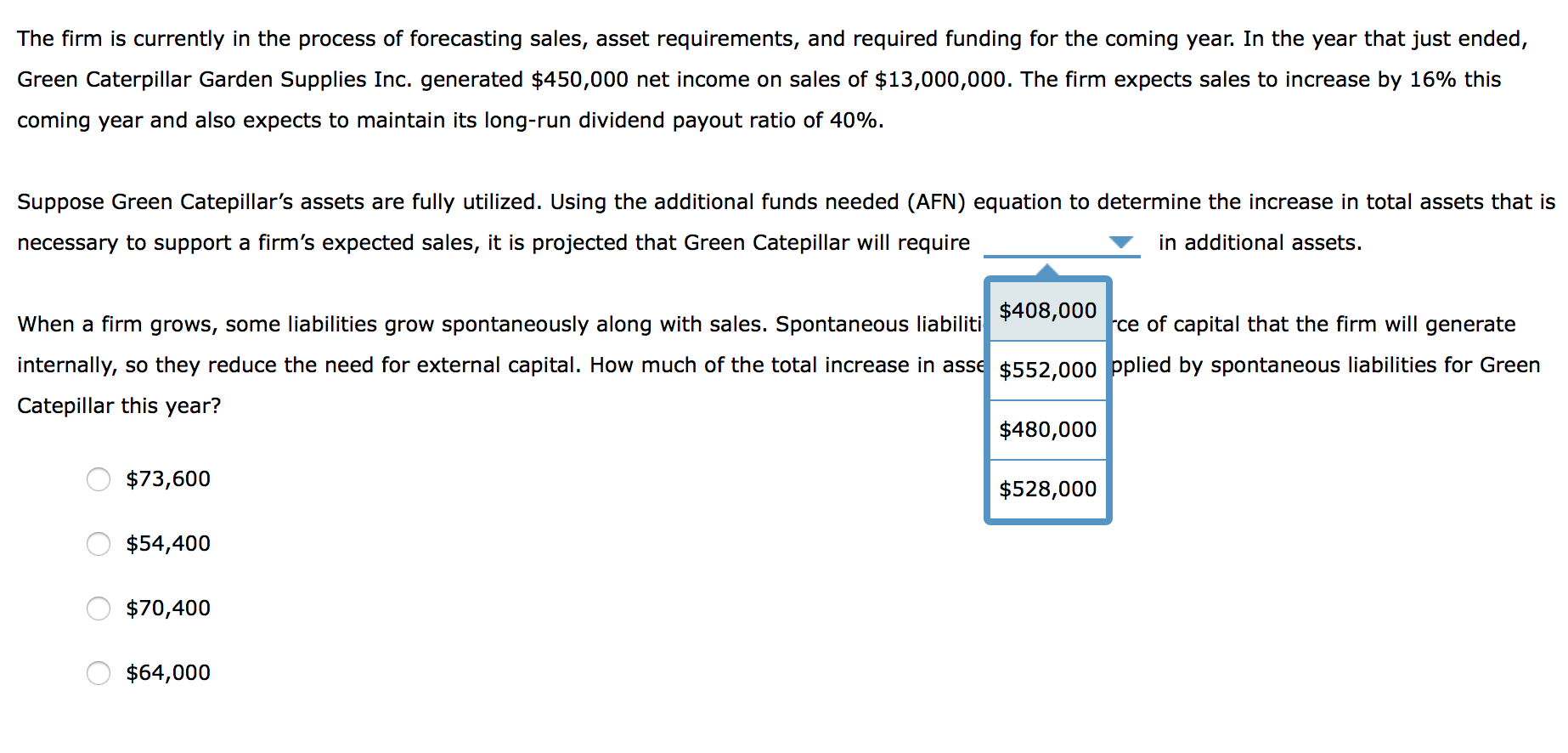 Supplies Inc. has the following end-of-year balance sheet: Green Caterpillar Garden Supplies