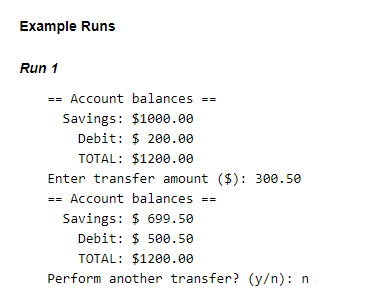 self.balance = initial_balance def deposit(self, amount): self.balance = self.balance + amount def