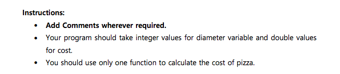 different diameters of Pizza and prints which pizza the user should buy
