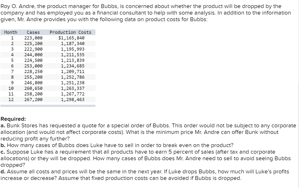 (LO 5-4, 5,9) Luke Corporation produces a variety of products, each within