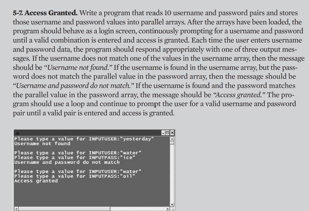  IN VISUAL LOGIC ONLY, SHOW THE FLOWCHART FOR: 5-7. Access Granted.