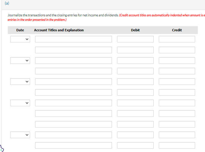 shown. Thank you so much! (To close net income) (To close stock