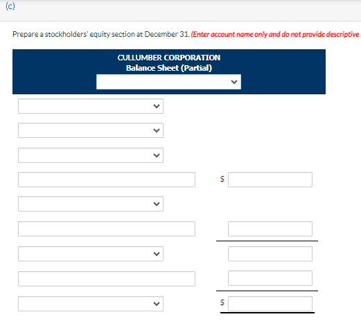 On January 1, 2022, Cullumber Corporation had the following stockholders' equity accounts.
