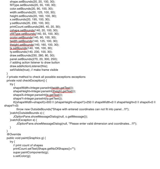 in Netbeans, please help!!! Drawing Shapes - O X Shape Type Oval